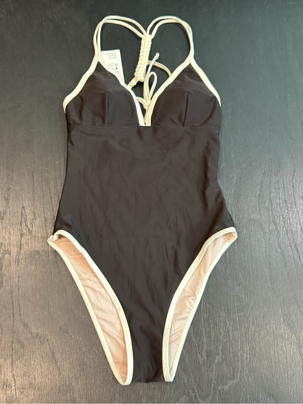 New Cupshe Chocolate Brown with Cream Trim One-Piece Swimsuit